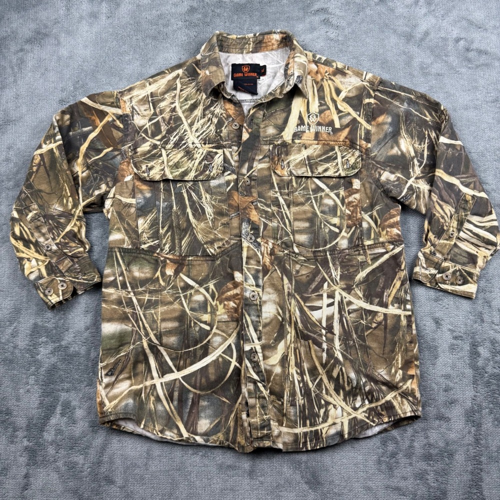 Game Winner Kids XL Camo Button Down Shirt Advantage Max-4 HD Hunting Cotton